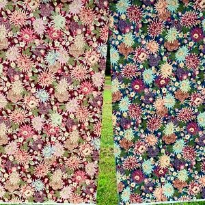New Quilt Gate 2 Matching Floral Fabric Blue 1 yd Maroon 1 yd Japanese Mums Gold